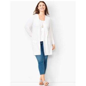 Talbots White Open Front Long Cardigan